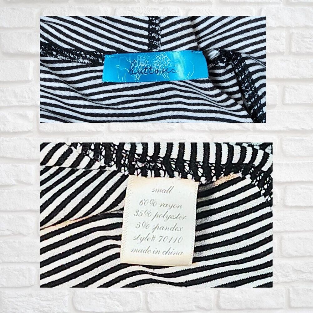 Womens Size S Black/White Striped Waterfall Open Front Cardigan Boho Casual Fun - Picture 3 of 4